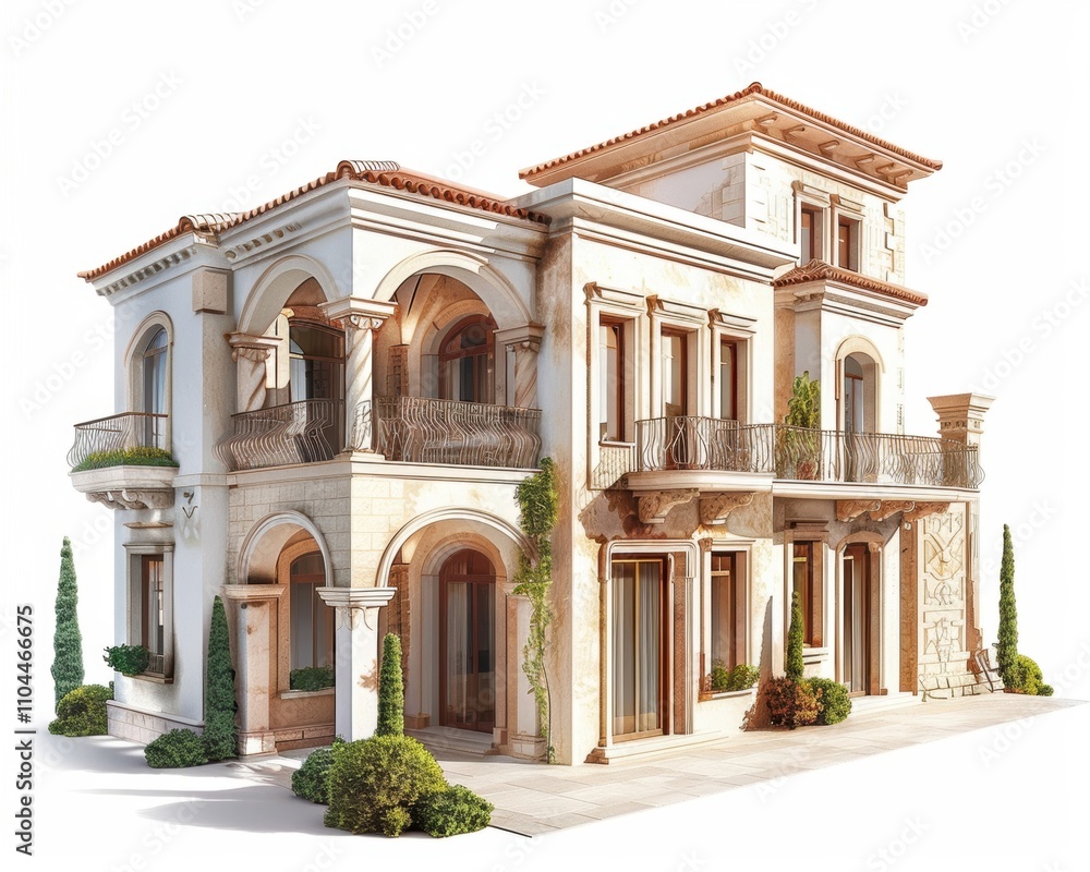 Elegant Mediterranean-style villa featuring intricate architectural details and lush greenery. Elegant Mediterranean-style villa featuring intricate architectural details and lush greenery.