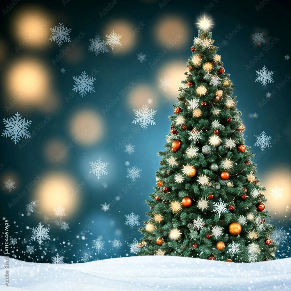Christmas Background With Snowflakes And Christmas Tree Christmas Background With Snowflakes And Christmas Tree