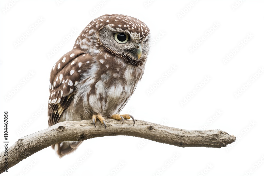 Stunning portrait of a brown and white owl perched on a branch, wise expression, minimalist style isolated Stunning portrait of a brown and white owl perched on a branch, wise expression, minimalist style isolated