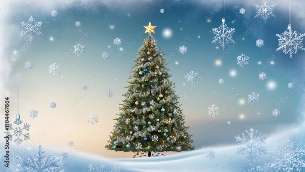 Christmas Background With Snowflakes And Christmas Tree Christmas Background With Snowflakes And Christmas Tree