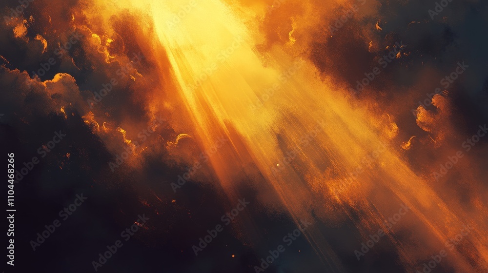 Golden Light Rays Through Dark Clouds Digital Painting, Brushstrokes, Dramatic Sky, Celestial Concept. Digital Art, Abstract, Landscape Golden Light Rays Through Dark Clouds Digital Painting, Brushstrokes, Dramatic Sky, Celestial Concept. Digital Art, Abstract, Landscape