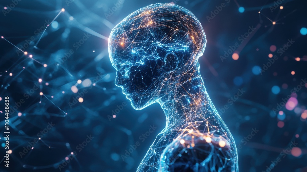 Figura humanoide con redes neuronales de luz Figura humanoide con redes neuronales de luz