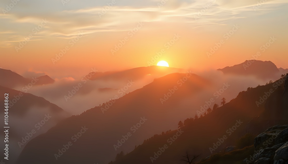 Fototapeta premium Majestic Mountain Sunset - Golden Hues Over Wilderness