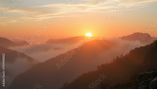 Wallpaper Mural Majestic Mountain Sunset - Golden Hues Over Wilderness Torontodigital.ca