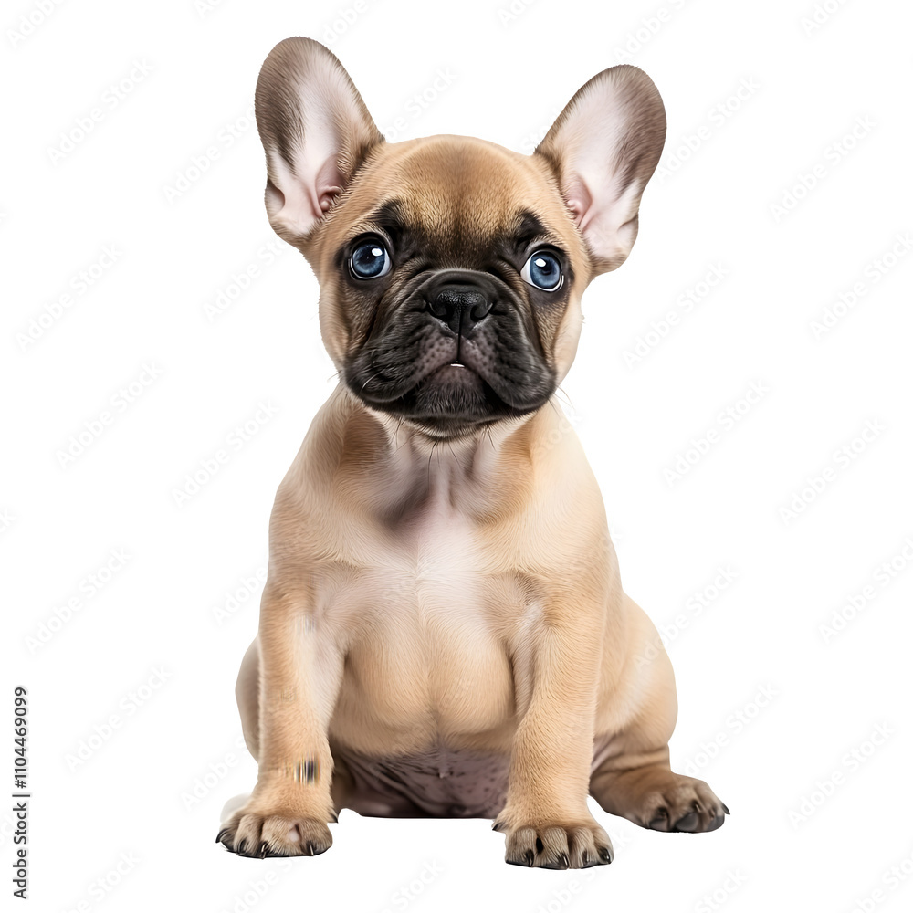 Obraz premium Cute french bulldog puppy sitting and gazing ahead, on a clear background