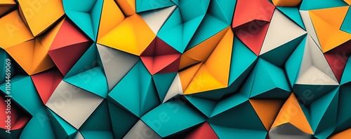 Abstract Polygonal Composition Teal, Orange, and Red 3D Geometric Shapes, Abstract Background Abstract art, geometric shapes, 3D rendering