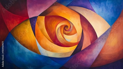 Abstract Cubist Rose Oil on Canvas, Warm Hues, Spiral Composition, Abstract Art, Rose Painting Abstract art, Cubism, Oil painting