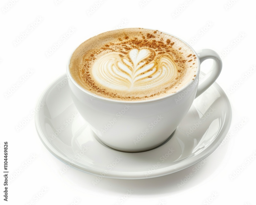 A beautifully crafted latte with a heart-shaped design, served in a clean white cup and saucer. A beautifully crafted latte with a heart-shaped design, served in a clean white cup and saucer.