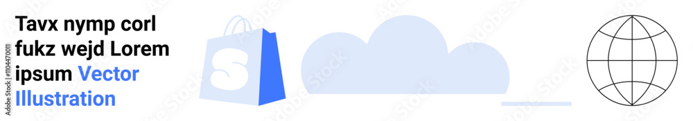 Shopping bag, cloud, and globe symbols in a minimalistic style. Ideal for online shopping, cloud storage, global connectivity, e-commerce, and digital marketing themes. Landing page Shopping bag, cloud, and globe symbols in a minimalistic style. Ideal for online shopping, cloud storage, global connectivity, e-commerce, and digital marketing themes. Landing page