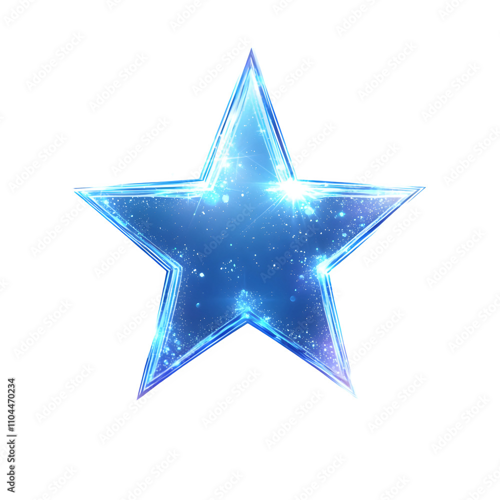 Glowing five-pointed star with sparkling particles on transparent background, ideal for festive designs and celebrations