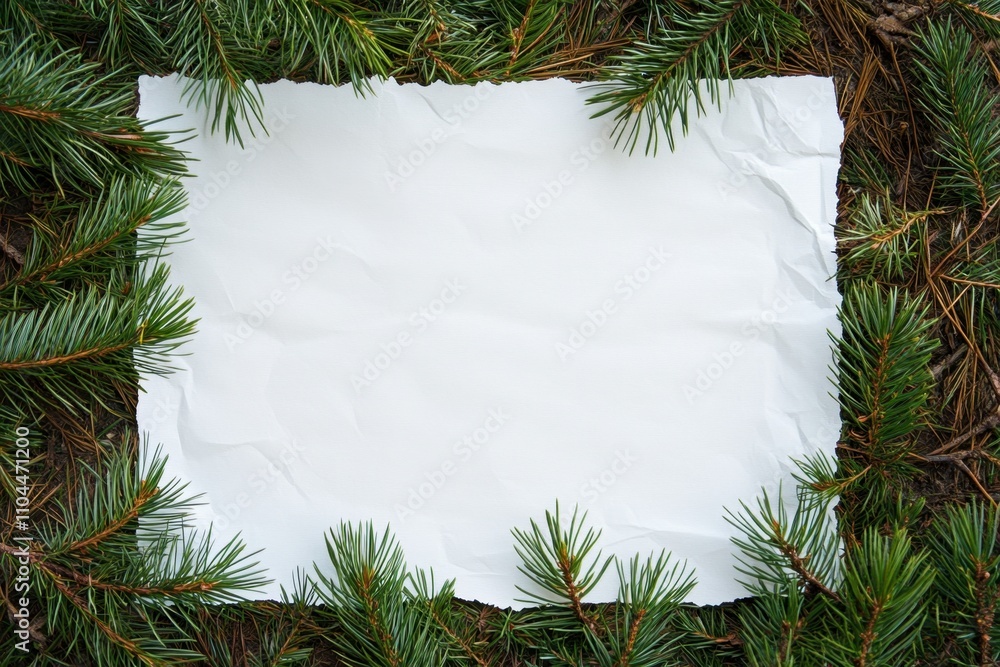 A white, blank sheet of paper with pine tree branches on the edges of the page, creating an elegant and festive background for Christmas or New Year's greeting cards Generative AI A white, blank sheet of paper with pine tree branches on the edges of the page, creating an elegant and festive background for Christmas or New Year's greeting cards Generative AI