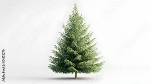 Isolated evergreen Christmas tree on a white background.