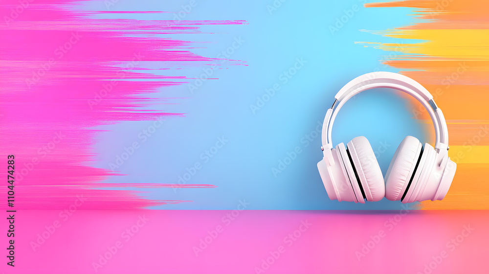 Creative Wallpaper Design Featuring Colorful Headphones on a Vibrant Background Creative Wallpaper Design Featuring Colorful Headphones on a Vibrant Background