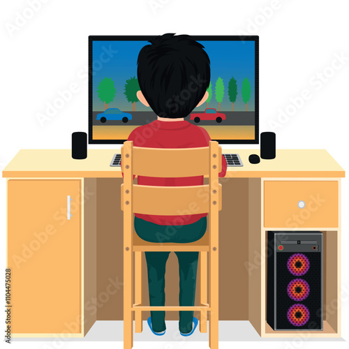 boy spending time on desktop computer