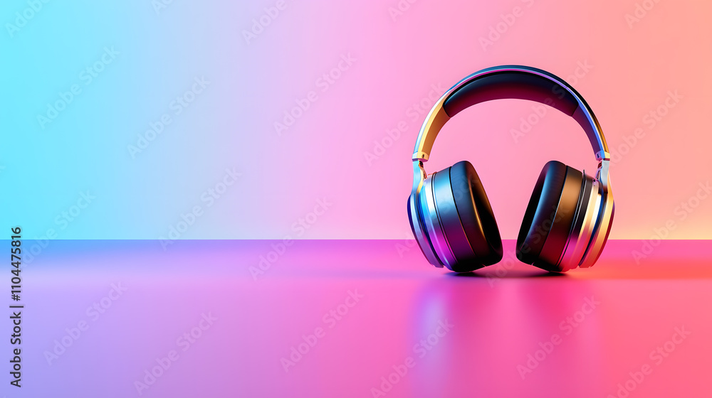 Vibrant Headphones Resting on a Gradient Surface With a Captivating Color Blend Vibrant Headphones Resting on a Gradient Surface With a Captivating Color Blend
