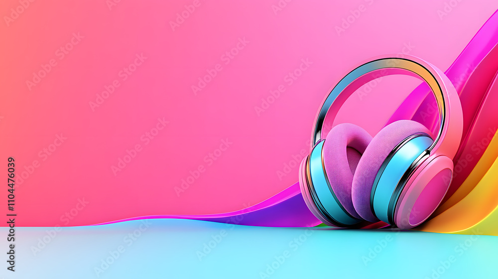 Vibrant Soundscapes Come Alive With Colorful Headphones in a Dreamy Setting Vibrant Soundscapes Come Alive With Colorful Headphones in a Dreamy Setting