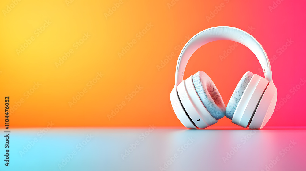 Fototapeta premium Stylish White Headphones on a Vibrant Gradient Background for Modern Audio Enjoyment