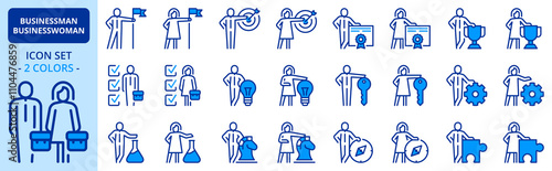 Icons in two colors about businessman and businesswoman