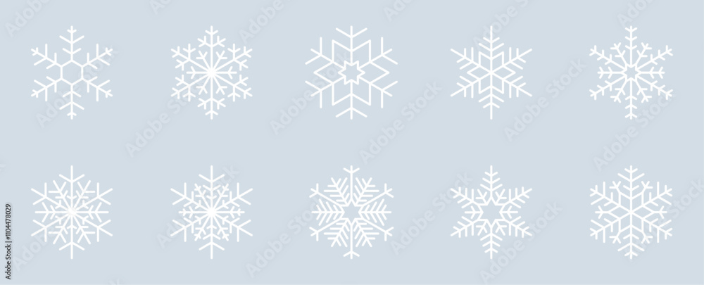Set of 10 Snowflake Design Isolated on Ice Grey Background - 2/20 Set of 10 Snowflake Design Isolated on Ice Grey Background - 2/20