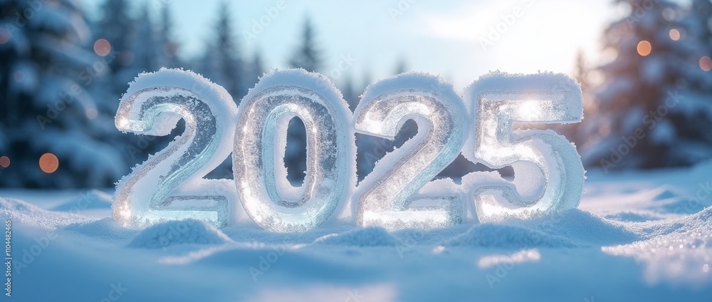 Icy 2025 text on snow with winter trees Icy 2025 text on snow with winter trees