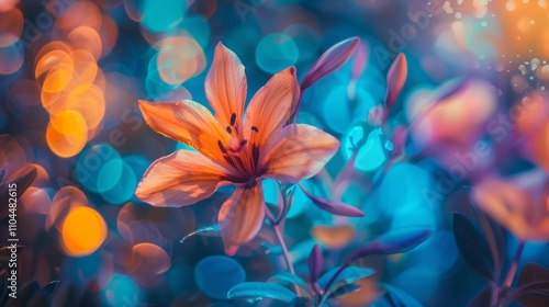 Vivid orange lily in dreamy bokeh lighting