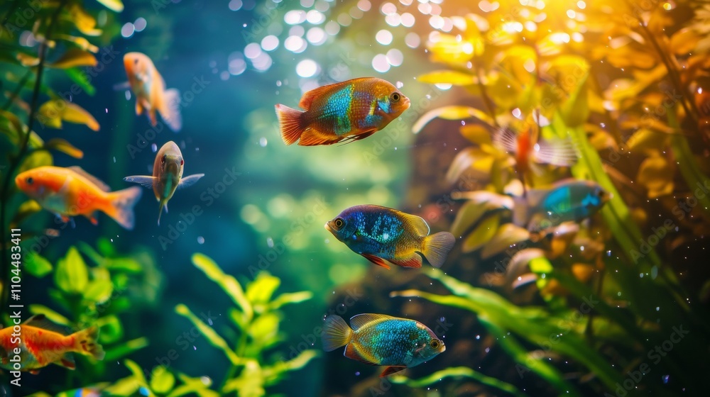 Fototapeta premium Colorful tropical fish swimming in vibrant underwater scenery
