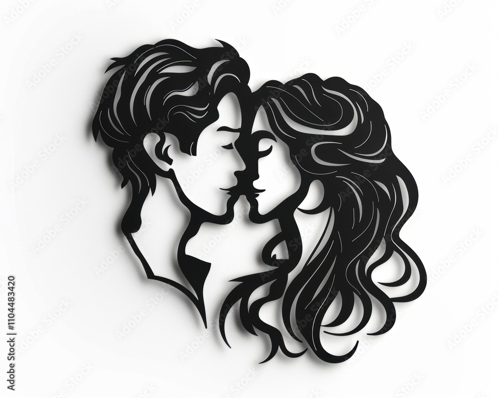 Stylized silhouette of a romantic couple sharing an intimate moment, highlighting their connection. Stylized silhouette of a romantic couple sharing an intimate moment, highlighting their connection.