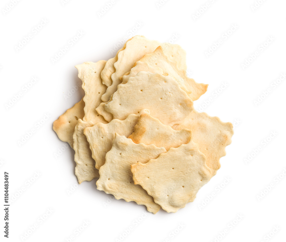 A crispy salted crackers isolated on white background. A crispy salted crackers isolated on white background.