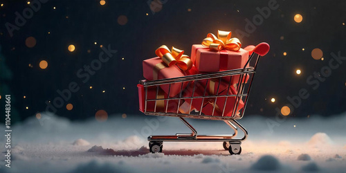 Christmas Shopping Made Cheerful: Store Icon with Gift and Red Theme photo