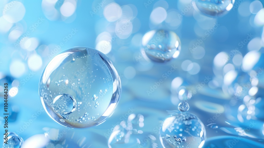 Abstract close-up of clear water bubbles on a blue background Abstract close-up of clear water bubbles on a blue background