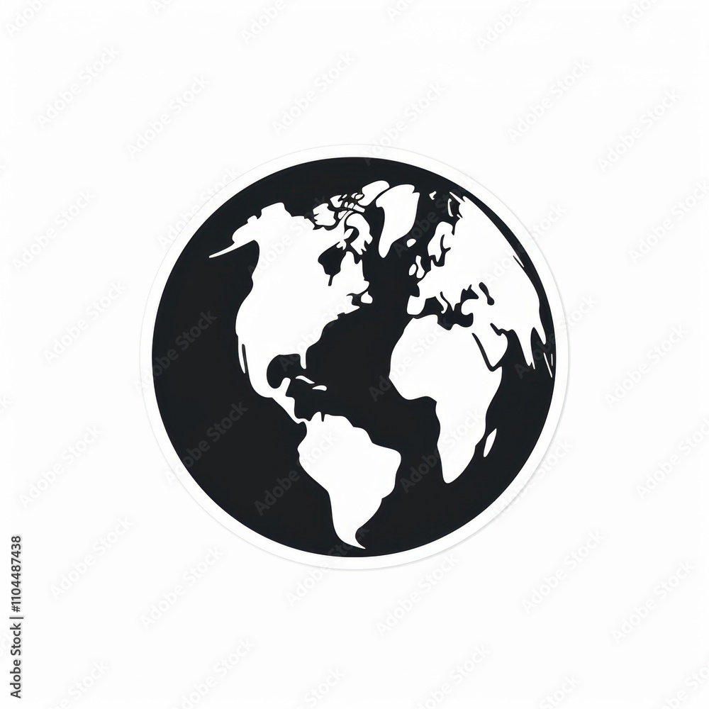 Stylized black and white illustration of the Earth highlighting continents. Stylized black and white illustration of the Earth highlighting continents.