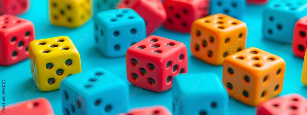 Colorful dice on a vibrant blue background Colorful dice on a vibrant blue background