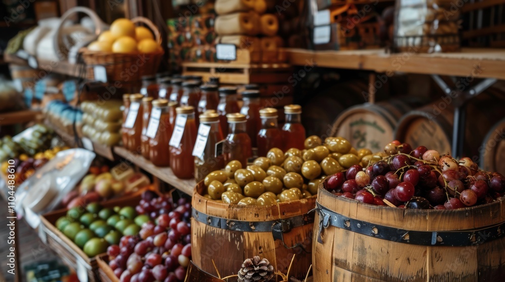 Rustic market stand with fresh produce and goods Rustic market stand with fresh produce and goods