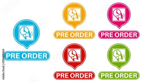 Set collections pre order colorful icon sign. online shopping symbol labels design stickers template Vector illustration