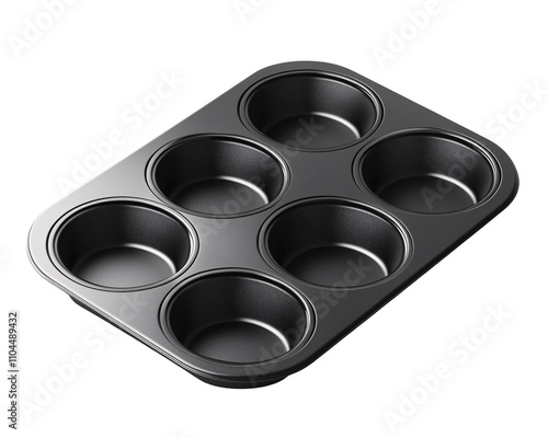 a black muffin pan with six holes photo