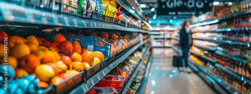 Fruit and vegetable aisle in a grocery store with vibrant colors