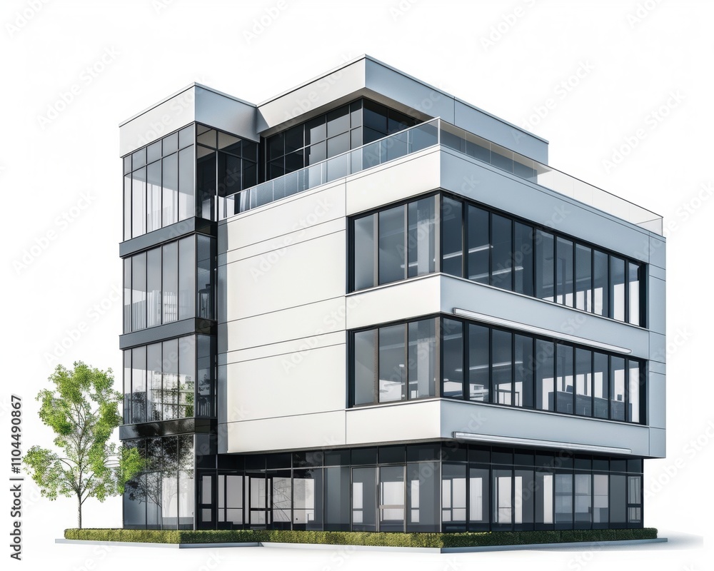 Modern office building with sleek design and extensive glass facades. Modern office building with sleek design and extensive glass facades.