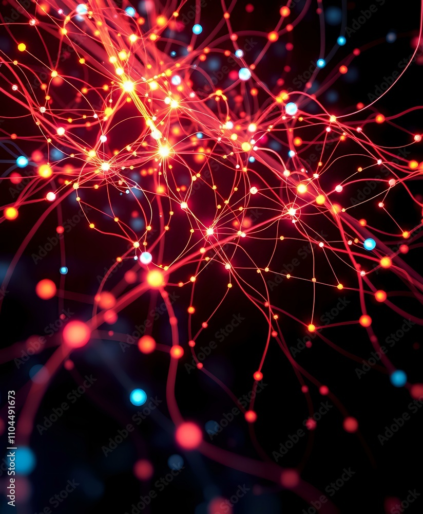 Vibrant Network Web: Red & Blue Optical Fibers Vibrant Network Web: Red & Blue Optical Fibers