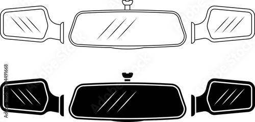 car rear view mirror icon set