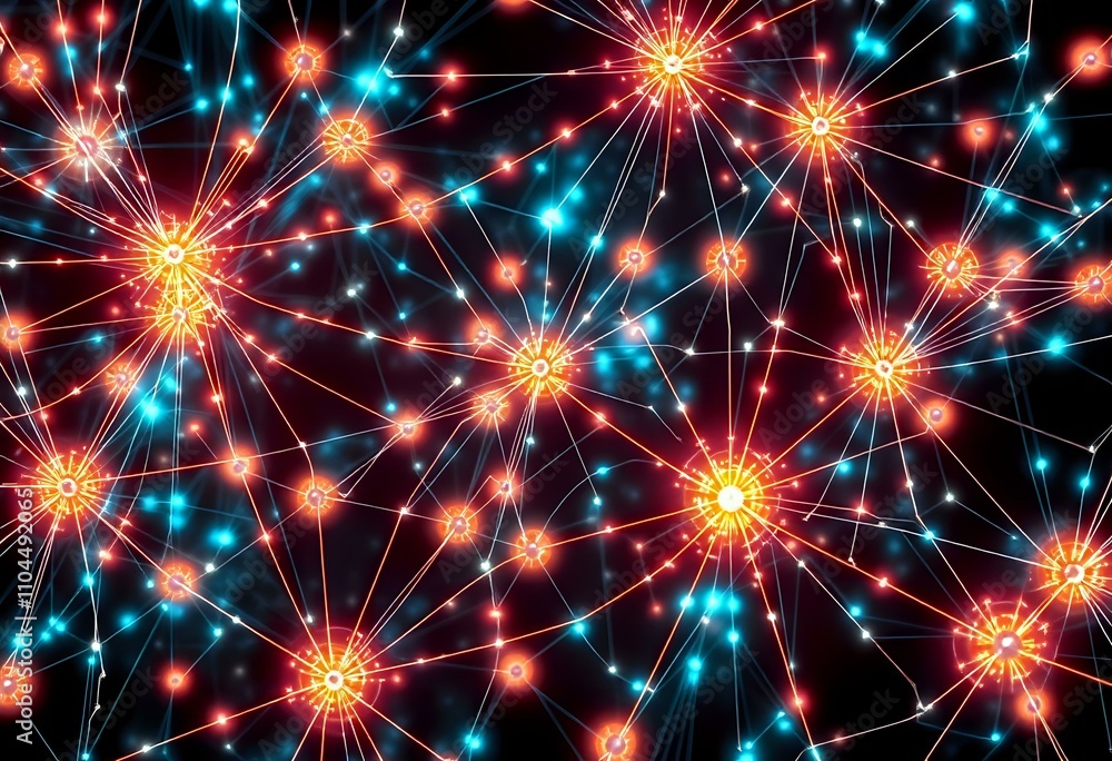 Naklejka premium Interconnected Stars Glow in Neon Hues - Quantum Entanglement