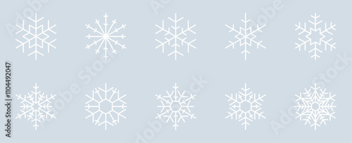 Set of 10 Snowflake Design Isolated on Ice Grey Background - 8/20