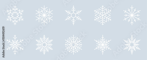 Set of 10 Snowflake Design Isolated on Ice Grey Background - 9/20