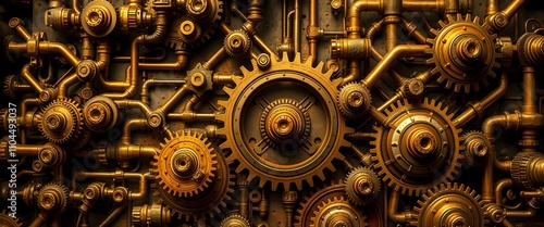 Wallpaper Mural Steampunk Gear Assembly - Intricate Gold-Colored Mechanisms Torontodigital.ca
