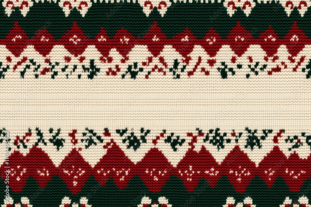 An elegant and simple sweater pattern with the colors red, green, and white in a knit style, with a blank space for text in the center of the design Generative AI An elegant and simple sweater pattern with the colors red, green, and white in a knit style, with a blank space for text in the center of the design Generative AI