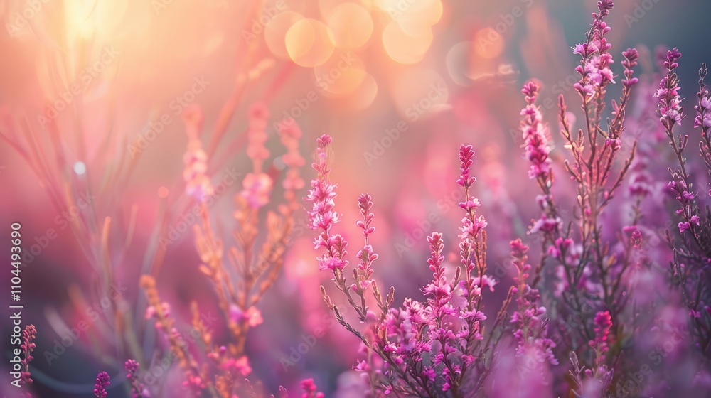Pink heather blooms magically in fall. Pink heather blooms magically in fall.