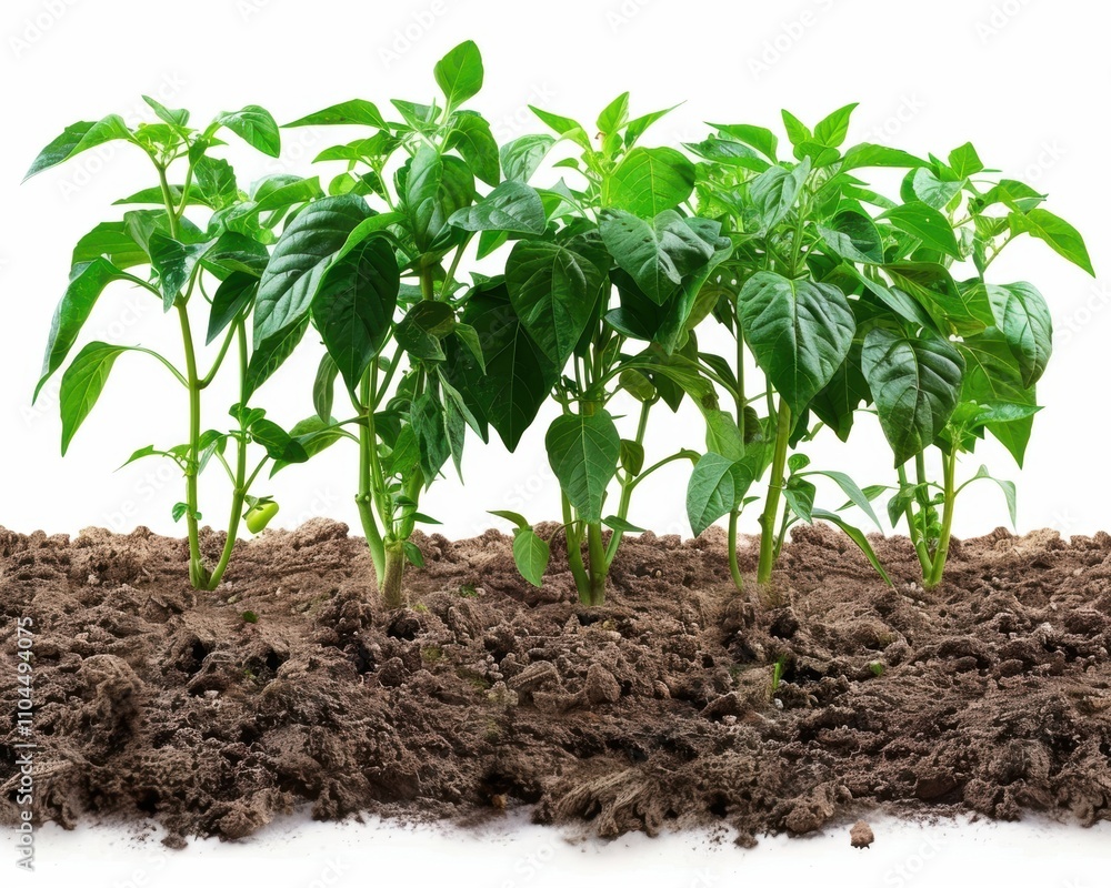 Vibrant green chili pepper plants thriving in rich soil, showcasing healthy growth. Vibrant green chili pepper plants thriving in rich soil, showcasing healthy growth.