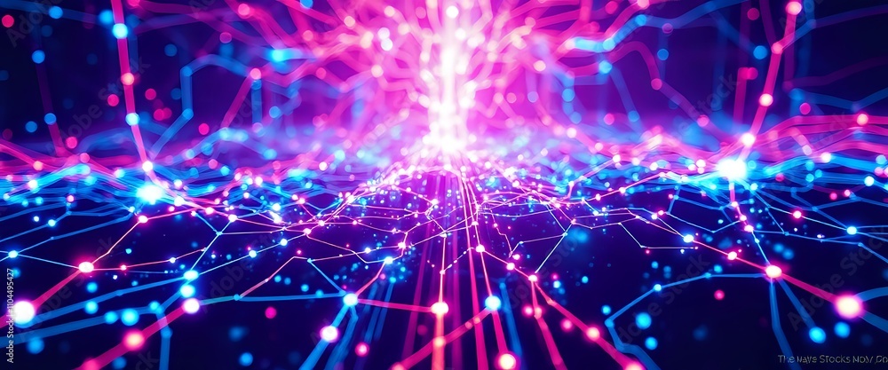 Obraz premium Cyberpunk Holographic Circuit Night Sky - Neon Data Visualization