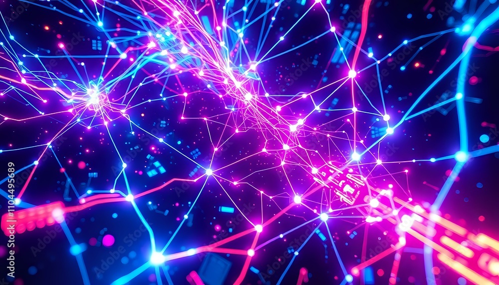 Neon Cyberpunk Glitch Data Stream - Abstract Node Web Neon Cyberpunk Glitch Data Stream - Abstract Node Web