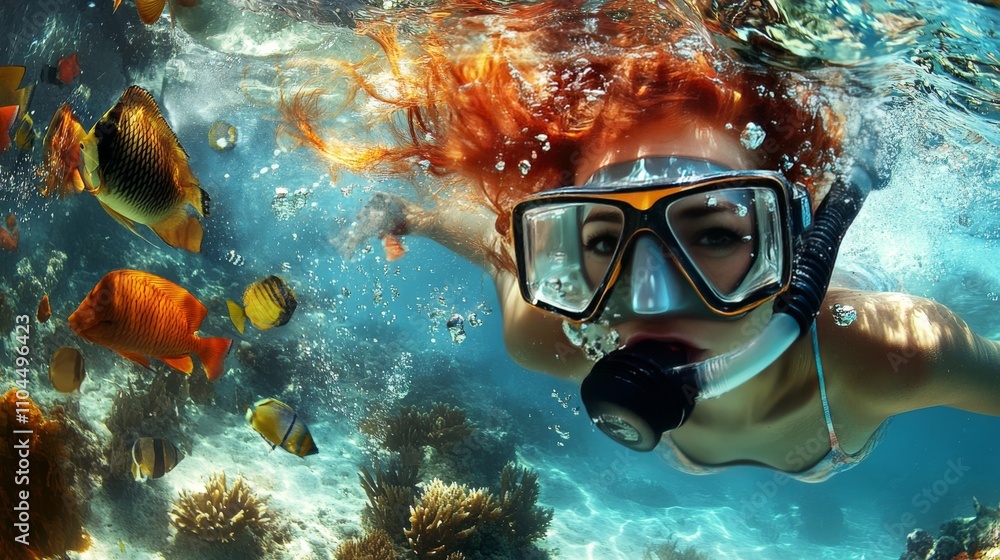 Snorkeler explores the Red Sea. Snorkeler explores the Red Sea.