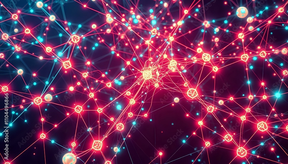 Obraz premium Cybernetic Quantum Entanglement - Neon Node Network